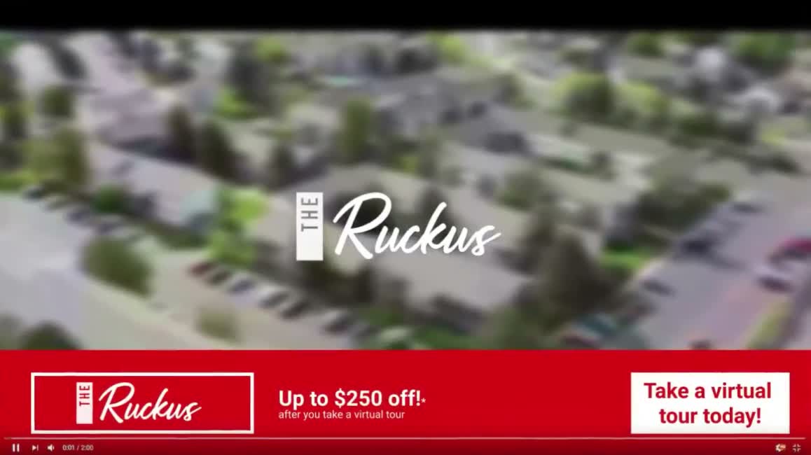 Example media: an aerial apartment ad with a virtual tour offer